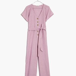 Madewell lavender linen button jumpsuit